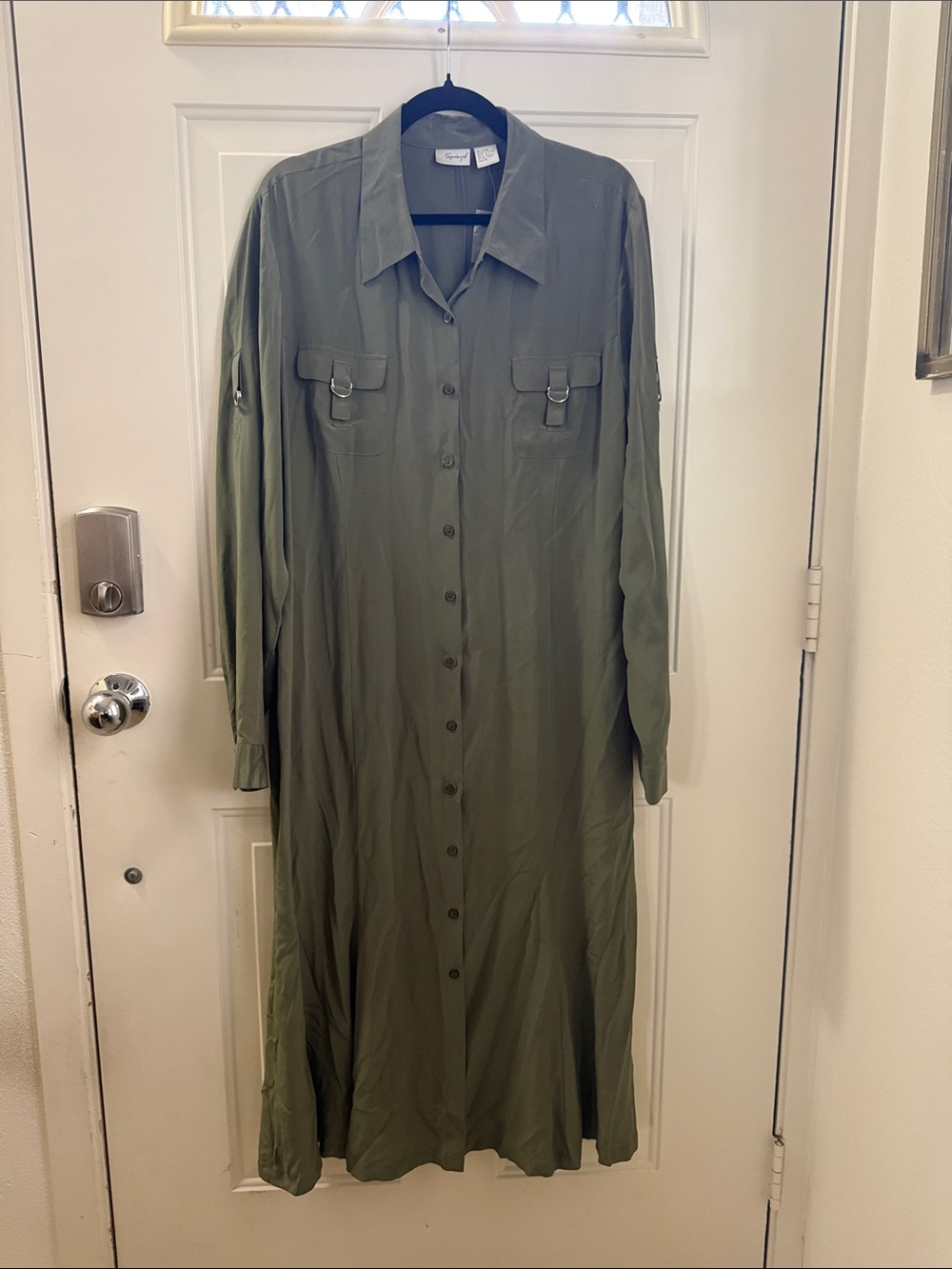 Spiegel Olive Green Maxi Shirt Dress- 100% silk - Picture 1 of 9